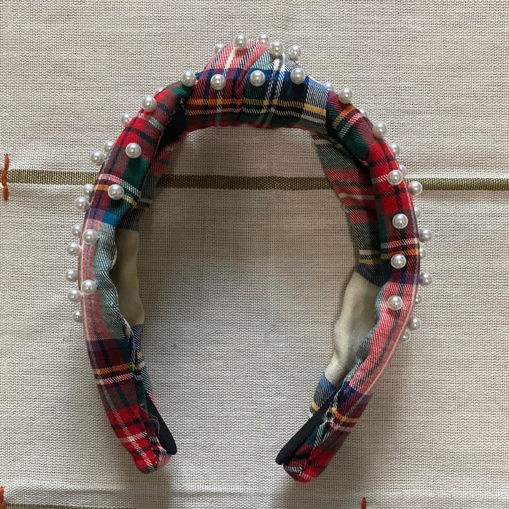 Plaid and Pearl Knotted Headband